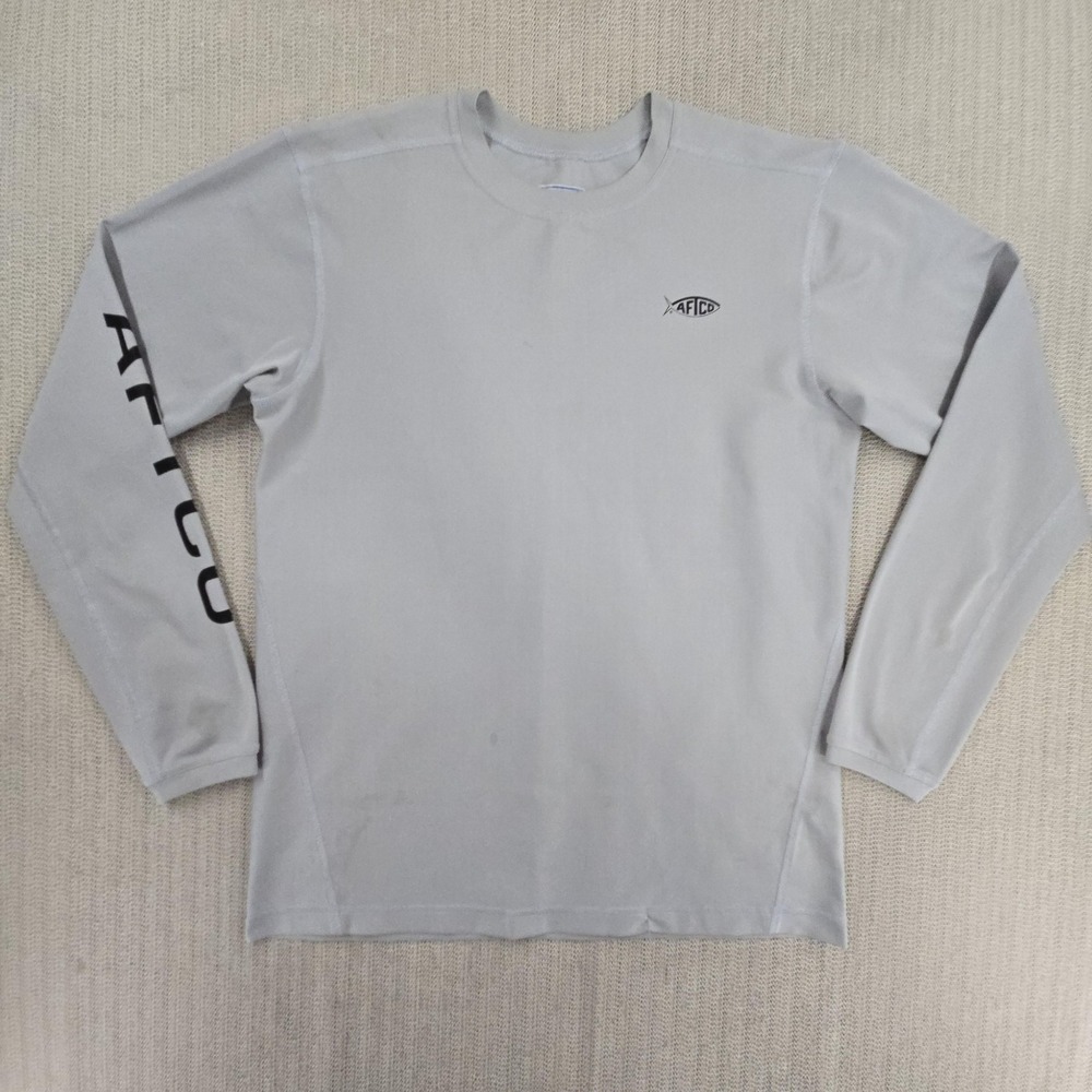 AFTCO Shirt Mens Small Gray Long Sleeve Performance Fishing Tagless Polyester